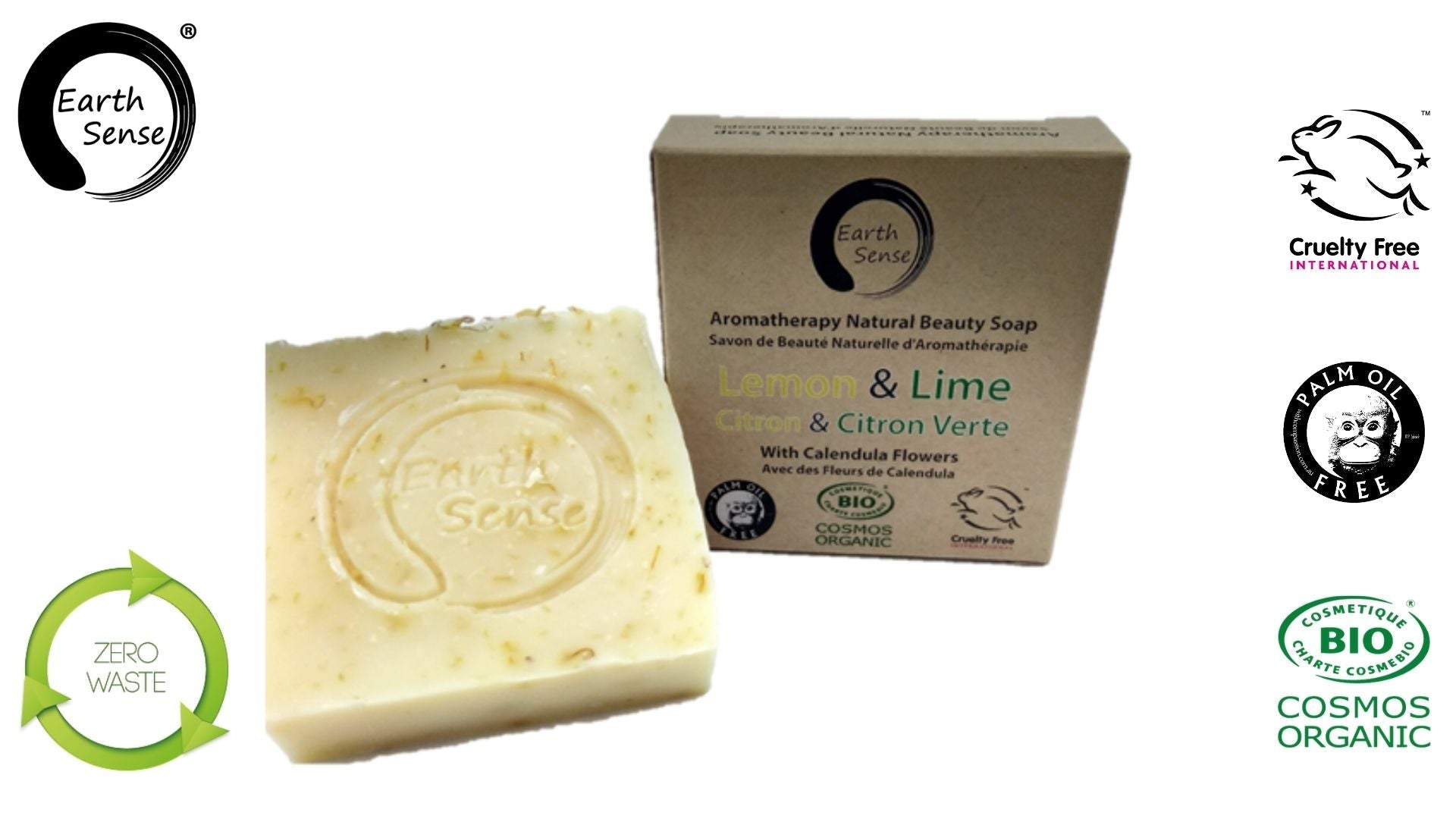 Organic Certified Solid Soap - Lemon & Lime with Calendula Flowers 90g